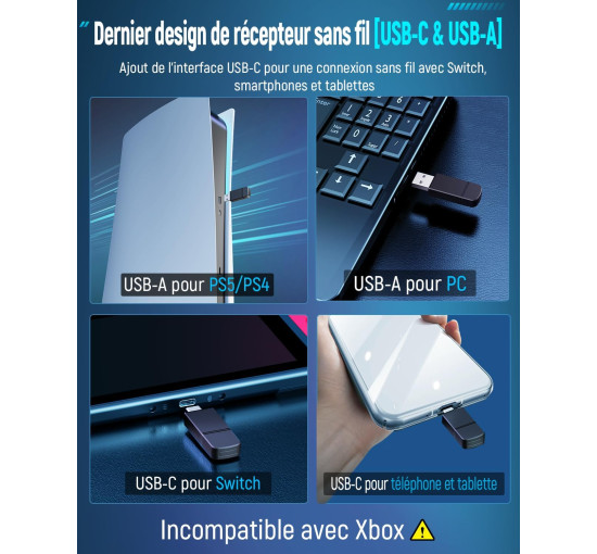 Беспроводная игровая гарнитура Tatybo WT5 для ПК, PS5, PS4, USB 2,4 ГГц и Type-C с микрофоном, белый (my-20007)