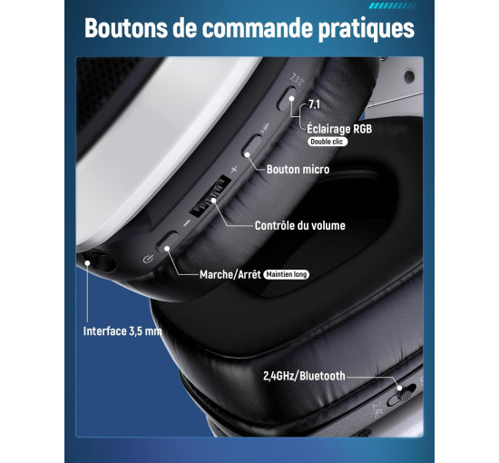 Беспроводная игровая гарнитура Tatybo WT5 для ПК, PS5, PS4, USB 2,4 ГГц и Type-C с микрофоном, белый (my-20007)