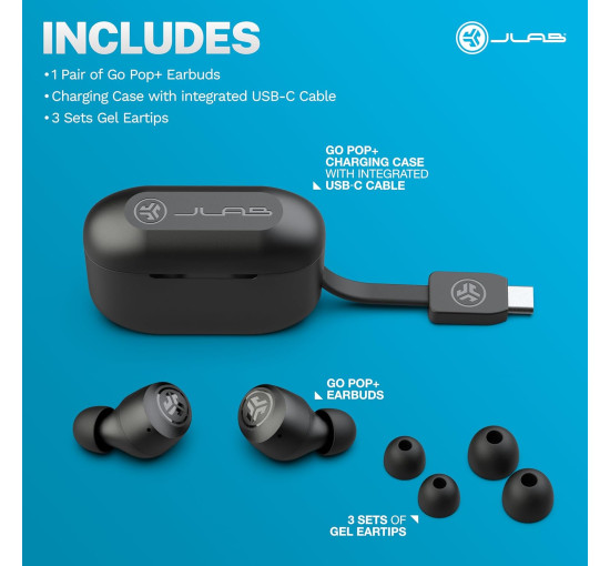 Бездротові навушники JLab Go Air Pop+ True Wireless, внутрішньоканальні, чорний (my-20141)