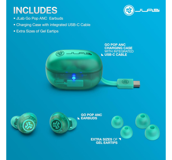 Бездротові навушники JLab Go Pop ANC із зарядним кейсом, бірюзовий (my-20142)