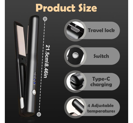 Бездротові випрямлячі для волосся AVCXEC WULIY-578, 2 в 1: випрямляч для волосся та щипці для завивки, чорний (20001)