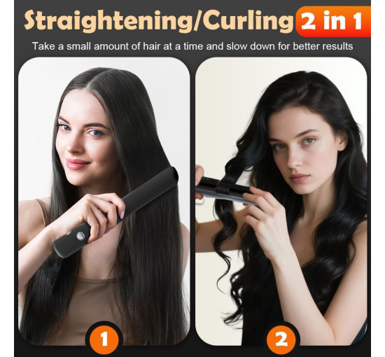 Бездротові випрямлячі для волосся AVCXEC WULIY-578, 2 в 1: випрямляч для волосся та щипці для завивки, чорний (20001)