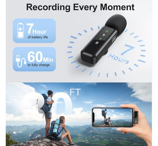 Бездротовий петличний мікрофон Mini Mic Pro H63 для iPhone та Android, чорний (my-20167)