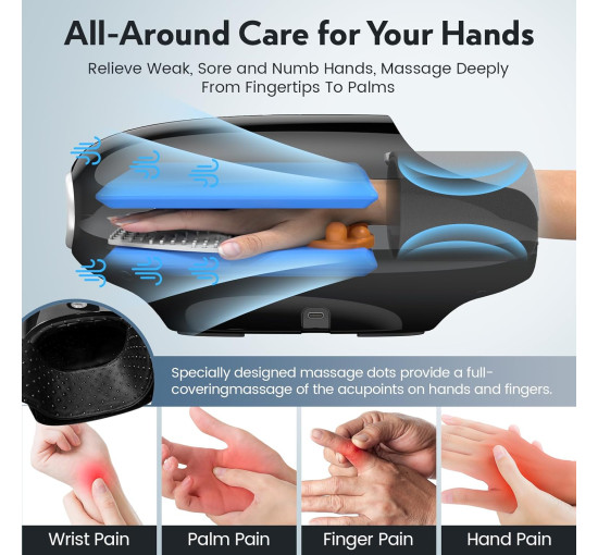 Бездротовий ручний масажер GOBOK FE-0161 з підігрівом/охолодженням, 6D розминанням та стисненням, чорний (my-20028)