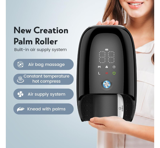 Бездротовий ручний масажер GOBOK FE-0161 з підігрівом/охолодженням, 6D розминанням та стисненням, чорний (my-20028)