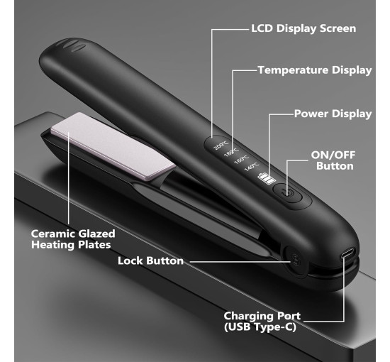 Беспроводной выпрямитель для волос HOMELYLIFE 3003 и щипцы для завивки волос, черный (my-20114)