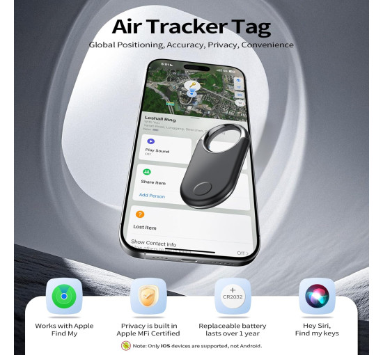 Bluetooth-трекер Hendari та шукач ключів 4шт, сумісний з Apple Find My, чорний (my-20151)