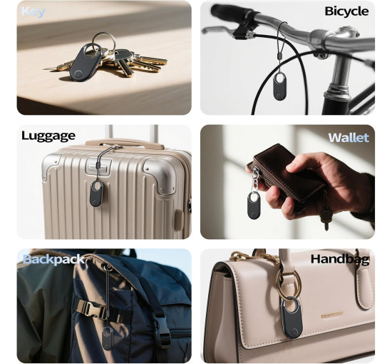 Bluetooth-трекер Hendari та шукач ключів 4шт, сумісний з Apple Find My, чорний (my-20151)