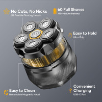 Бритва DOAO A6-New, плавающие магнитные лезвия 6D, гладкое бритье за ​​3 минуты, зарядка от USB-C (my-20005)