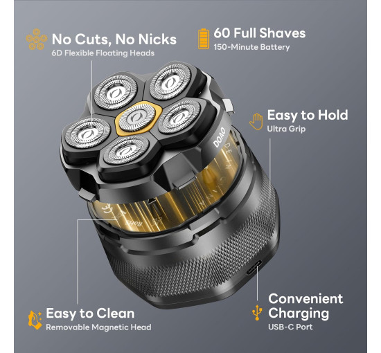 Бритва DOAO A6-New, плавающие магнитные лезвия 6D, гладкое бритье за ​​3 минуты, зарядка от USB-C (my-20005)