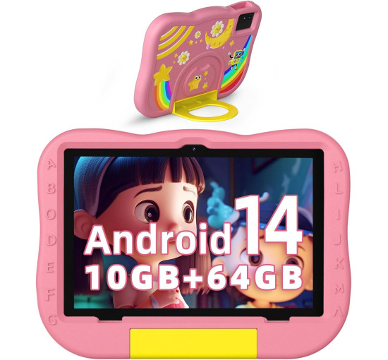 Дитячий планшет Rebecco K70i 10 дюймів Android 14 Octa-Core 6000 мАг акумулятор 10 ГБ ОЗУ 64 ГБ ПЗУ, рожевий (my-20027)