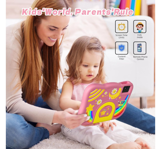 Дитячий планшет Rebecco K70i 10 дюймів Android 14 Octa-Core 6000 мАг акумулятор 10 ГБ ОЗУ 64 ГБ ПЗУ, рожевий (my-20027)