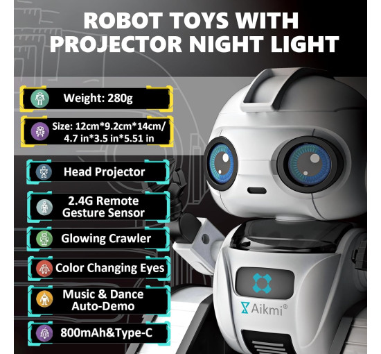 Дитячий робот-іграшка Aikmi 11638, робот, що перезаряджається, з дистанційним керуванням, нічником, білий (my-20046)
