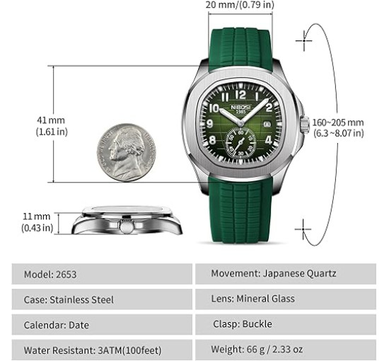 Дизайнерские кварцевые  часы NIBOSI US2653, аналоговые военные часы с календарем, зеленый (my-20063)