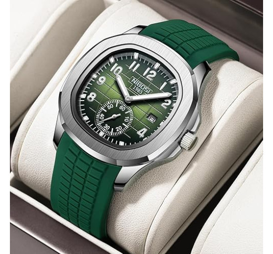 Дизайнерские кварцевые  часы NIBOSI US2653, аналоговые военные часы с календарем, зеленый (my-20063)