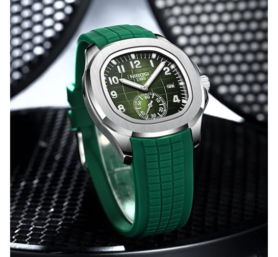 Дизайнерские кварцевые  часы NIBOSI US2653, аналоговые военные часы с календарем, зеленый (my-20063)