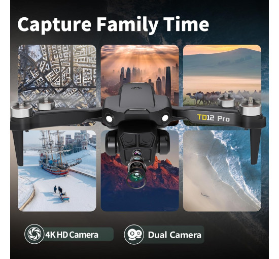Дрон Toladrone TD12PRO с камерой 4K, бесщёточный двигатель, 3 режима скорости, черный (my-20039)
