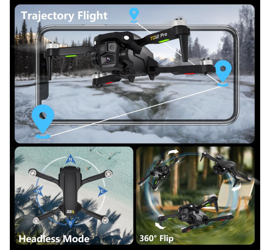 Дрон Toladrone TD12PRO с камерой 4K, бесщёточный двигатель, 3 режима скорости, черный (my-20039)