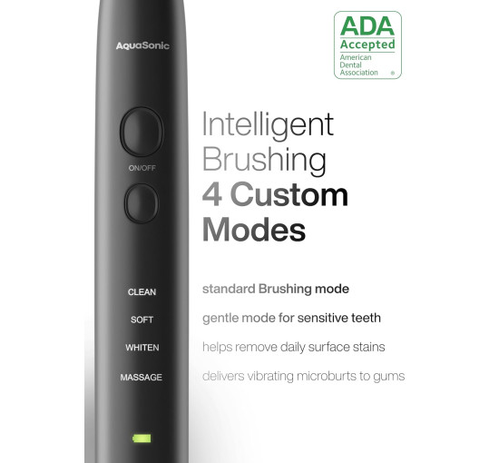 Электрическая зубная щетка Aquasonic SCTB Black Series, 8 насадок и дорожный футляр, 4 режима с умным таймером (my-20014)