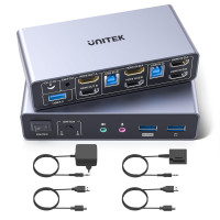 HDMI-KVM-перемикач Unitek SJW-KM202B для 2 моніторів та 2 комп'ютерів, 4K при 144 Гц (my-20140)
