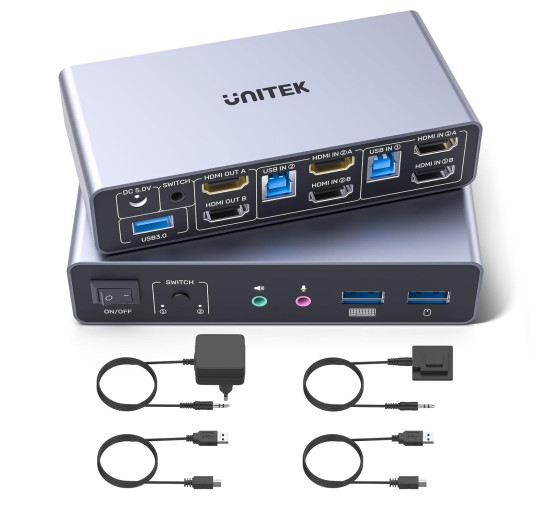 HDMI-KVM-перемикач Unitek SJW-KM202B для 2 моніторів та 2 комп'ютерів, 4K при 144 Гц (my-20140)