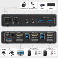 HDMI-KVM-перемикач Unitek SJW-KM202B для 2 моніторів та 2 комп'ютерів, 4K при 144 Гц (my-20140)
