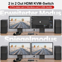 HDMI-KVM-переключатель Unitek SJW-KM202B для 2 мониторов и 2 компьютеров, 4K при 144 Гц (my-20140)
