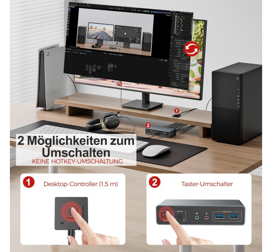 HDMI-KVM-перемикач Unitek SJW-KM202B для 2 моніторів та 2 комп'ютерів, 4K при 144 Гц (my-20140)