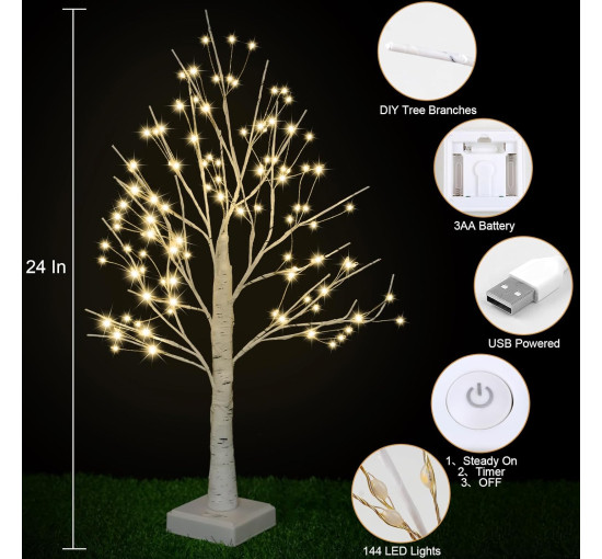 Искусственная берёзовая ёлка PXBNIUYA SD-YBC01 со 144 светодиодами и таймером (my-20146)
