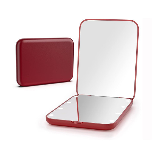 Компактное светодиодное дорожное зеркало Kintion MR-L2307 для макияжа, винно-красный (my-20195)