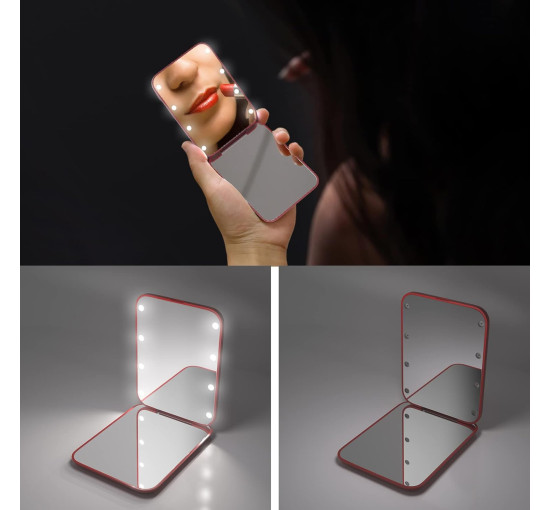 Компактное светодиодное дорожное зеркало Kintion MR-L2307 для макияжа, винно-красный (my-20195)