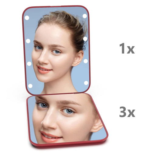 Компактное светодиодное дорожное зеркало Kintion MR-L2307 для макияжа, винно-красный (my-20195)