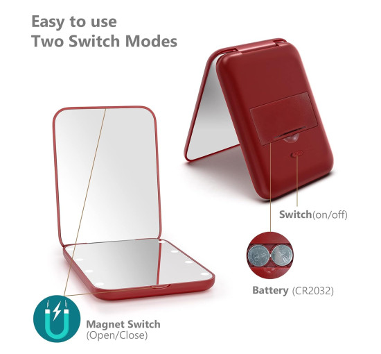 Компактное светодиодное дорожное зеркало Kintion MR-L2307 для макияжа, винно-красный (my-20195)