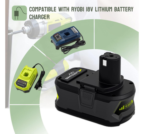 Комплект змінних акумуляторів P108 2шт. 18 В ємністю 6000 мАг, зелений (my-20043)