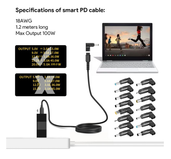 Комплекты адаптеров питания KFD H-15PD USB C - DC Tip, черный (my-20178)