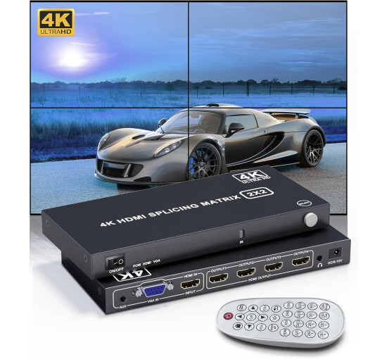 Контролер відеостіни 2x2 Clickfish VW-HDMI204-F з можливістю поєднання 4 телевізорів, чорний (my-20072)