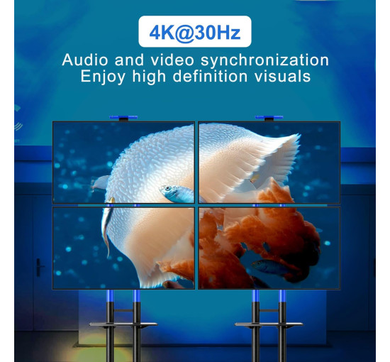 Контролер відеостіни 2x2 Clickfish VW-HDMI204-F з можливістю поєднання 4 телевізорів, чорний (my-20072)