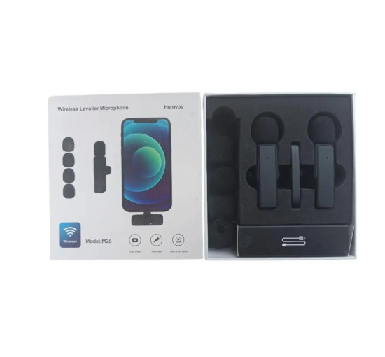 Микрофон петличный Bluetooth BHD для iPhone с шумоподавлением, черный (my-20200)