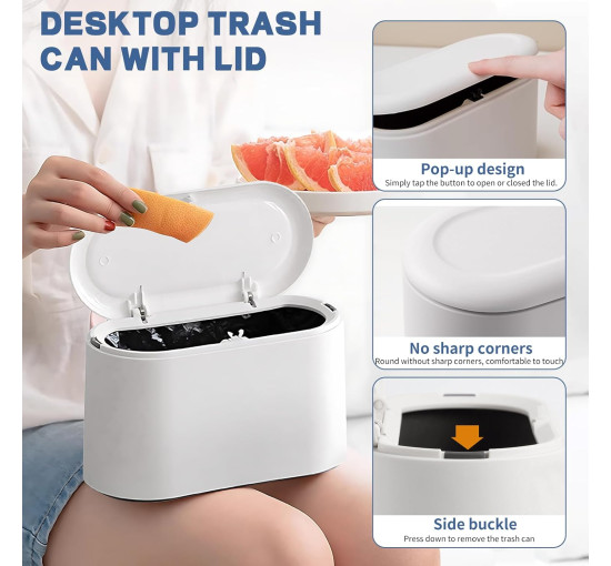 Міні відро для сміття LTWQLing MINI-Trash Can з кришкою, білий (my-20089)