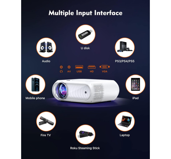 Мини-проектор ELEPHAS BL108 Phone Projector, разрешение 1080P с яркостью 8500 люкс, белый (my-20034)