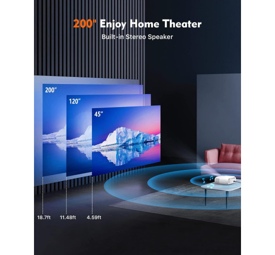 Мини-проектор ELEPHAS BL108 Phone Projector, разрешение 1080P с яркостью 8500 люкс, белый (my-20034)