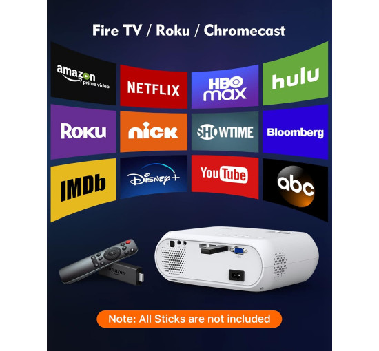 Мини-проектор ELEPHAS BL108 Phone Projector, разрешение 1080P с яркостью 8500 люкс, белый (my-20034)