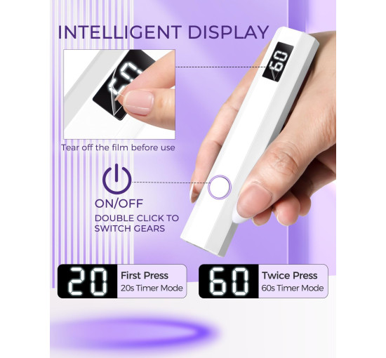 Мініатюрна ультрафіолетова лампа Mlogiroa 0058-W для нігтів, 3 Вт, білий (my-20145)