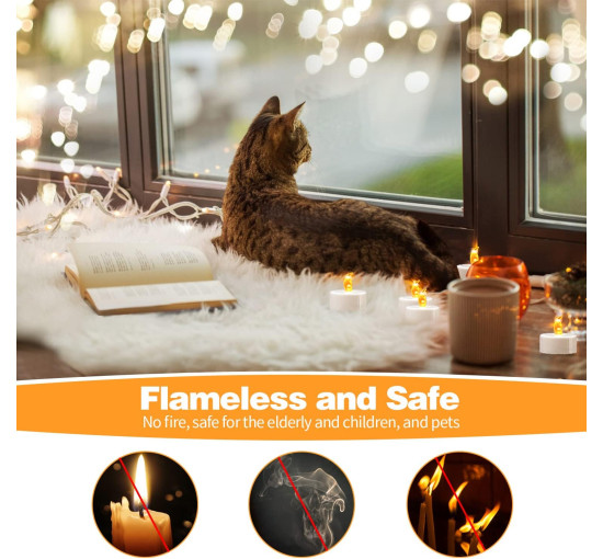 Набір із 24 теплих жовтих світлодіодних чайних свічок KOABY HY-TL-H001, цоколь B10 (my-20053)