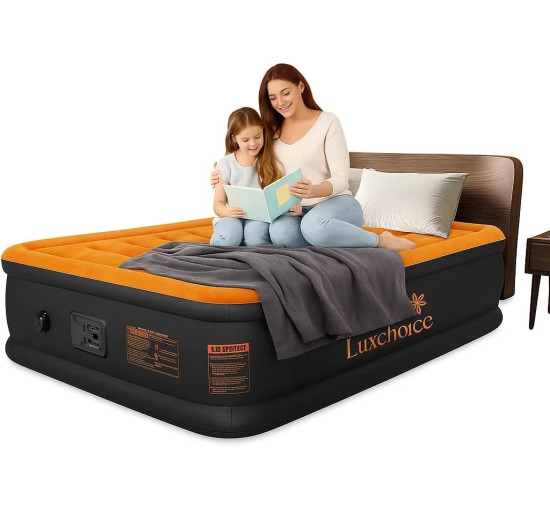 Надувная кровать Luxchoice SPT15, со встроенным насосом, оранжевый с синим (my-20038)