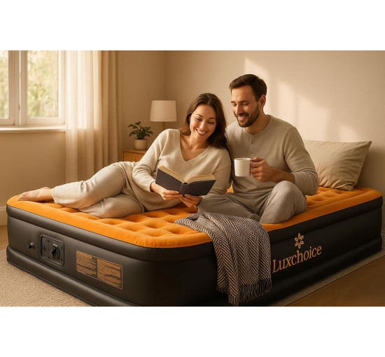 Надувная кровать Luxchoice SPT15, со встроенным насосом, оранжевый с синим (my-20038)