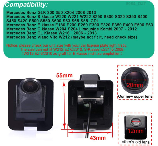 Объектив камеры заднего вида Berlingan 20 мм HD для Mercedes Benz (my-20193)