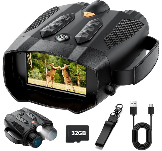 Очки ночного видения ROQIOO N326 4K, экран IPS, тактический бинокль с камерой, черный (my-20003)