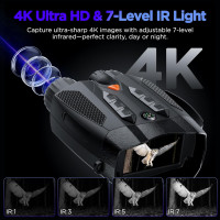 Очки ночного видения ROQIOO N326 4K, экран IPS, тактический бинокль с камерой, черный (my-20003)