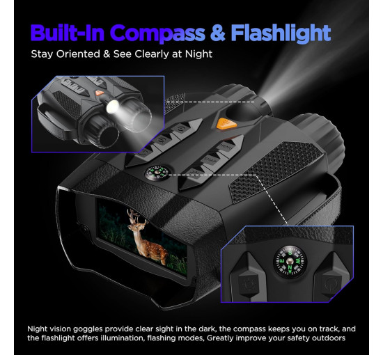 Очки ночного видения ROQIOO N326 4K, экран IPS, тактический бинокль с камерой, черный (my-20003)